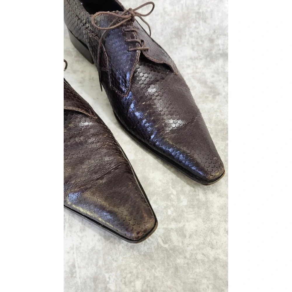 Roberto Guerrini Oxford Men 42 Brown Snakeskin Embossed Pointy Toe Italy Luxury